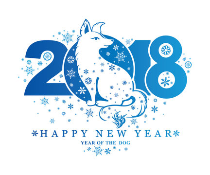 New Years blue pattern Dog, symbol of 2018 on the Chinese calendar. Vector element for New Year's design. 
