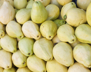Yellow Guava. Harvest guava. Guava from the supermarket. Market stall guava. (selective focus)
