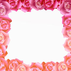 illustration of frame made of a bouquet of roses on a white background