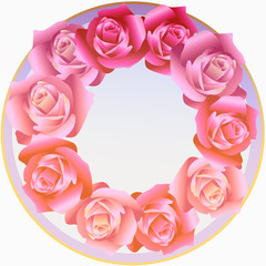 illustration of frame made of a bouquet of roses on a white background