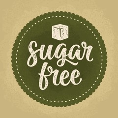Sugar free lettering with cube. Vector dark green vintage illustration