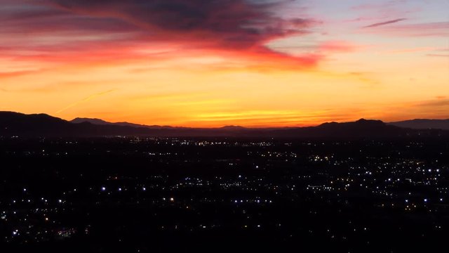 Los Angeles California predawn view with zoom in.  Shot from the Santa Susana Pass in the west San Fernando Valley.