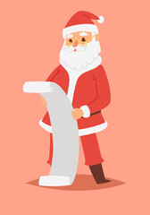 Christmas Santa Claus vector character pose illustration Xmas man in red traditional costume and Santa hat