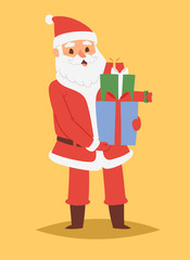 Christmas Santa Claus vector character pose illustration Xmas man in red traditional costume and Santa hat