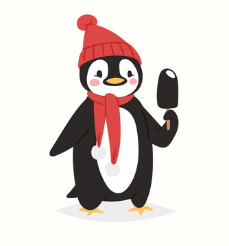 Christmas penguin vector character cartoon cute bird celebrate Xmas playfull happy penguin face smile illustration