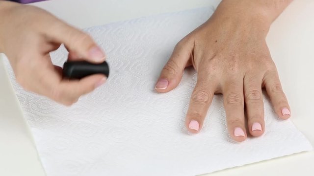 Manicure with led lamp in process