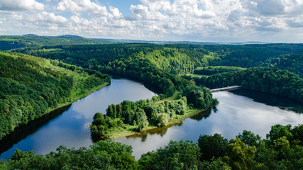 Fototapeta na wymiar headland with a river and a dam