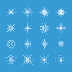 Fototapeta na wymiar 16 Unique winter snowflakes