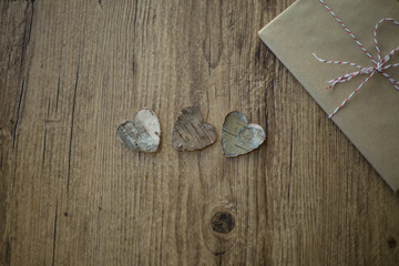 Wooden hearts and gift