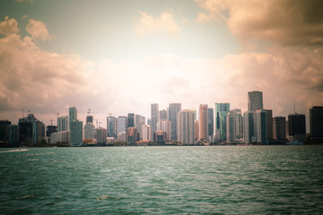 Fototapeta na wymiar Beautiful Miami Florida skyline across Biscayne Bay