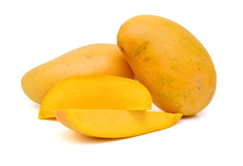 Ripe mango slices on white 