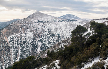 Parnitha mountain with snow, Greece