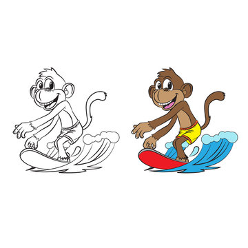 cartoon monkey surfing.
