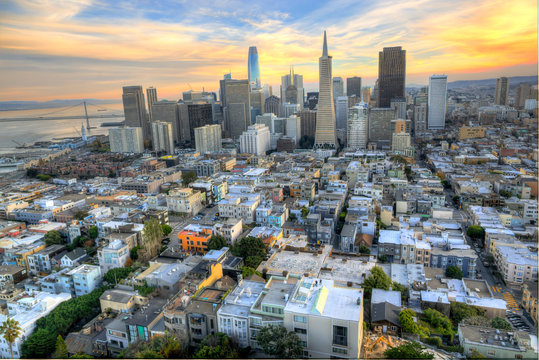 Spectacular Aerial View of the San Francisco Skyline at Sunset