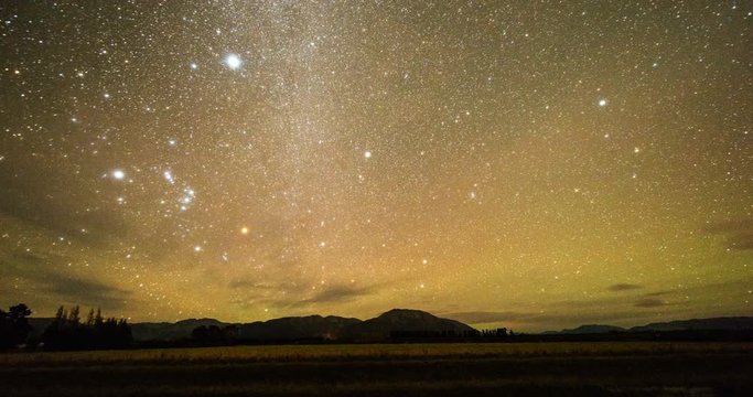 NEW ZEALAND – MARCH 2016 : Amazing timelapse of milky way and stars on South Island  at night
