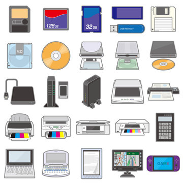 様々な電化製品のイラスト / 記憶メディア