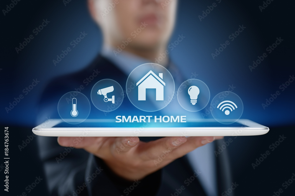 Poster smart home automation control system. innovation technology internet network concept