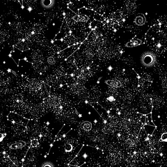 Foto op Canvas Galaxy-constilatie naadloze patroonafdruk © transiastock