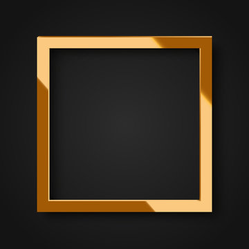 Realistic square shiny gold frame for your design, poster or greeting card. Vector