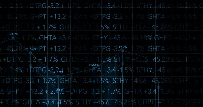 Modern Dark Blue Wall Street Stock Market Numbers with Generic Graph Growing - Straight Angle 