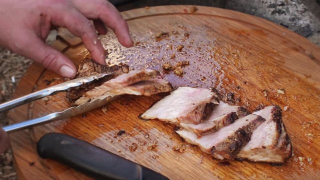 garden barbecue serving slices of Livar pork roast