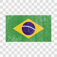 Grunge flag Brazil with distress texture. Vector template. on transparent background