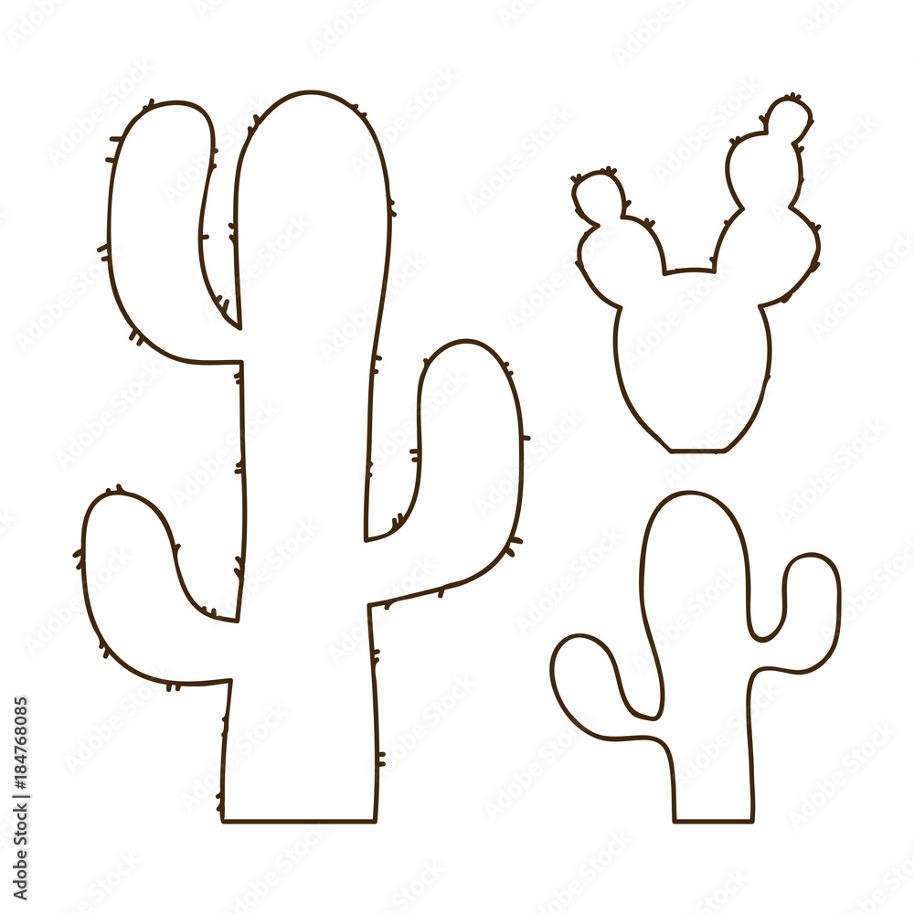 Wall mural hand drawn outline cactus set