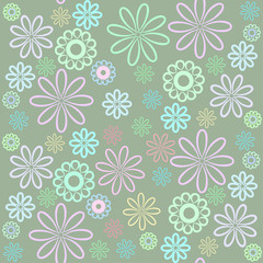 Raster seamless floral pattern in pastel colors on a light green background