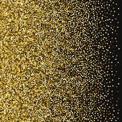 Round gold glitter. Left gradient with round gold glitter on black background. Pretty Vector illustration.