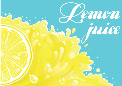 Citron freshness background. Vector of Lemon  slice  on background with lemon juice