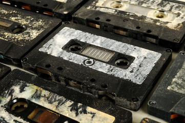 a selection of old audio cassettes