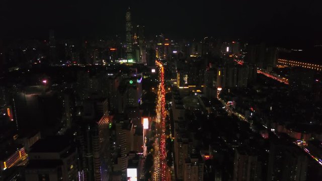 night time illuminated shenzhen cityscape traffic road aerial panorama 4k china
