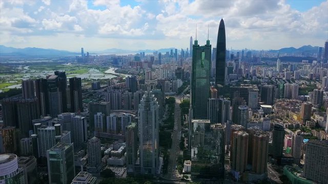 sunny day shenzhen cityscape downtown traffic road aerial panorama 4k china
