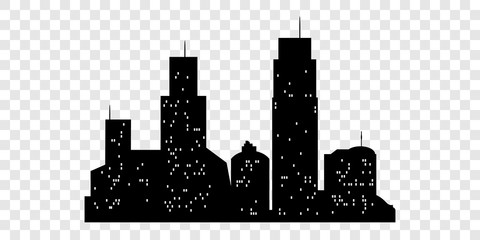 Set of vector city silhouette with on transparent background. Vector Illustration