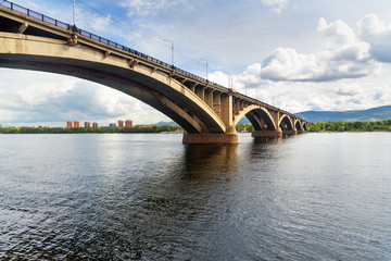 Communal bridge across the Yenisei river. Krasnoyarsk, Russia