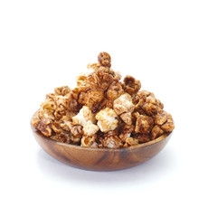 Close - up Caramel chocolate popcorn on white background
