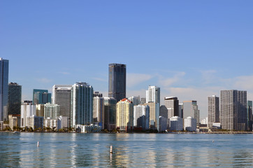 Brickel Avenue luxury condo tower skyline on the shores of Biscayne Bay in Miami,Florida