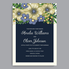 Greeting card with flowers, watercolor, can be used as invitation card for wedding, birthday and other holiday and summer background. Vector illustration. 