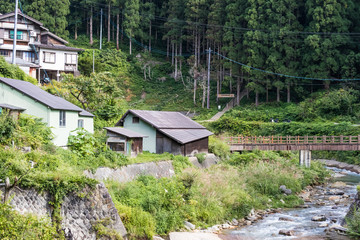 Japanese small village in green forest in summer