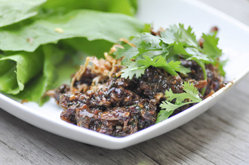 minced fish salad or raw meat
