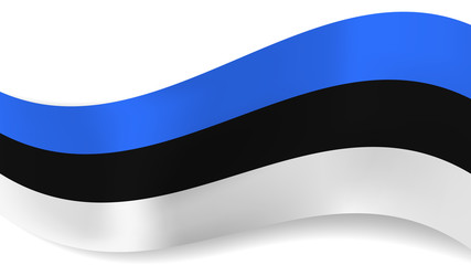 Abstract vector wavy Estonia flag with shadow on white background. Ribbon with blue, black and white estonian flag colors for national holidays and events banners design