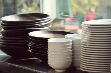 stack of white dishes