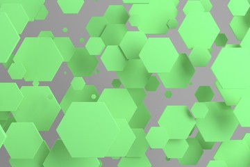 Fototapeta na wymiar Green hexagons of random size on white background