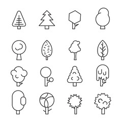 Set forest trees, evergreens coniferous trees and pine on white background