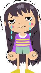 Purple shirt long hair girl cry
