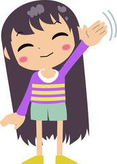 Purple shirt long hair girl bye bye