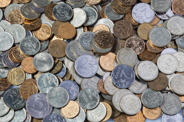Coins, rubles, metallic Russian money, background