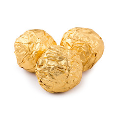 Golden Christmas ball isolated on a white background