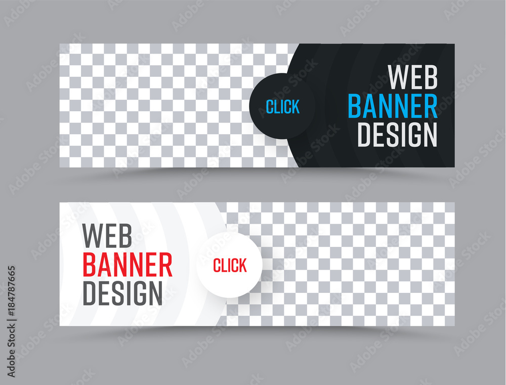 Poster Design of horizontal web banners with a place for a photo in the form of a semicirc