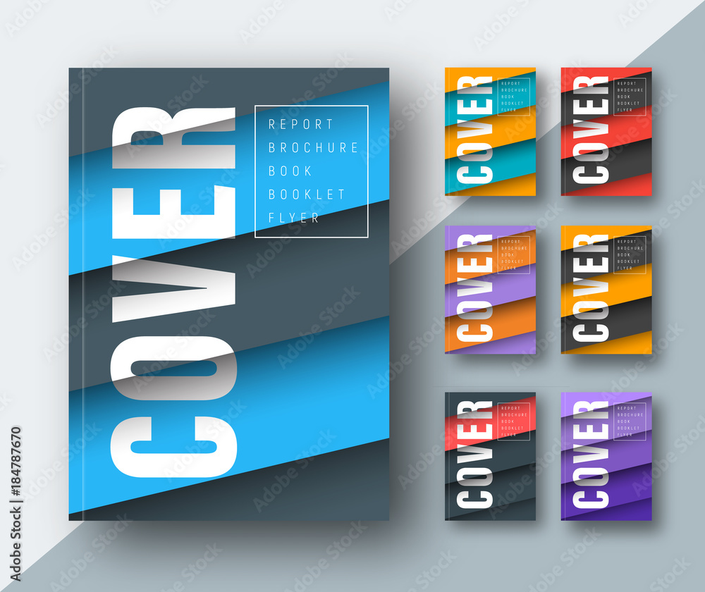 Poster template of a modern cover with diagonal colored floating sheets in the air in material design